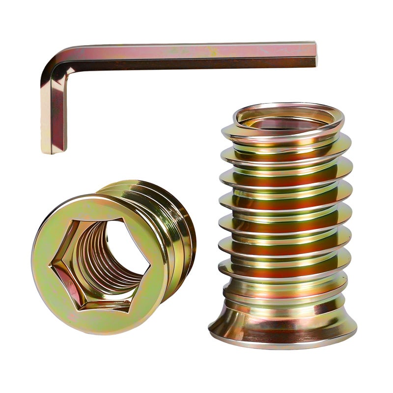 kvohlum 30 PCS M8-1.25 x 25mm Threaded Inserts for Wood Professional Threaded Insert Nuts for Furniture & Wooden Products, Hex Spanner Included - Image 1